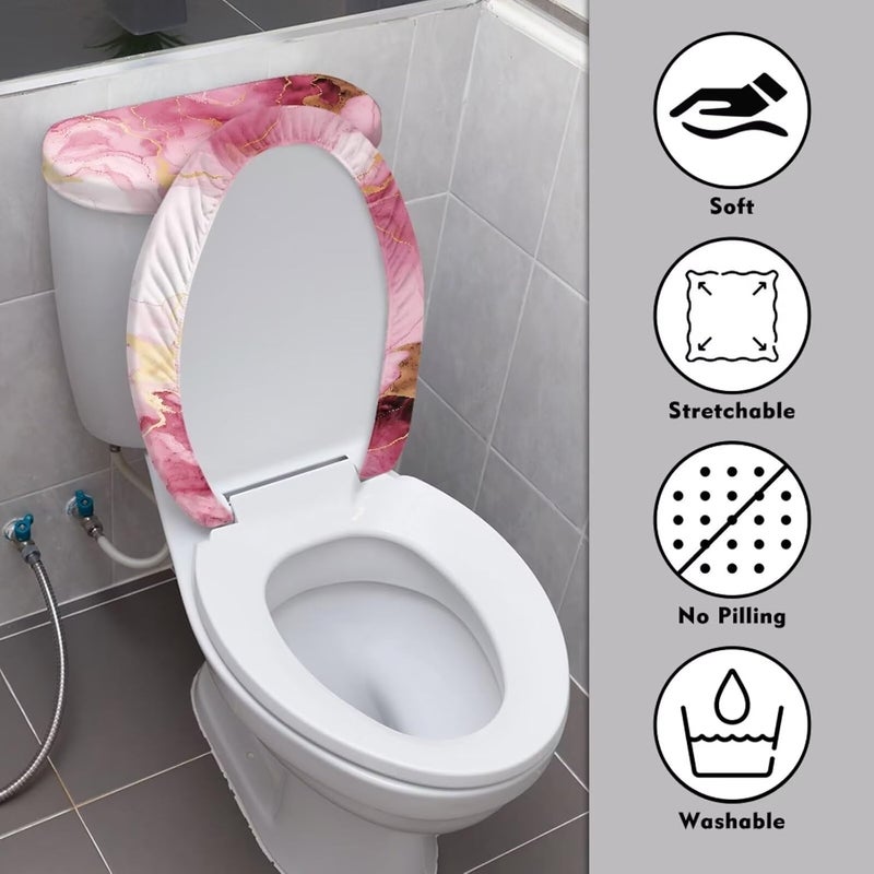 CREAMIC Pink Marble Print Toilet Lid Cover and Toilet Tank Cover 2Pcs Toilet Seat Cover and Tank Lid Covers Stretch Toilet Covers Set for Bathroom Fits Most Toilet Tanks & Lids - Image 3